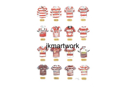 Wigan Warriors Rugby League Shirts Retro Wall Art Print